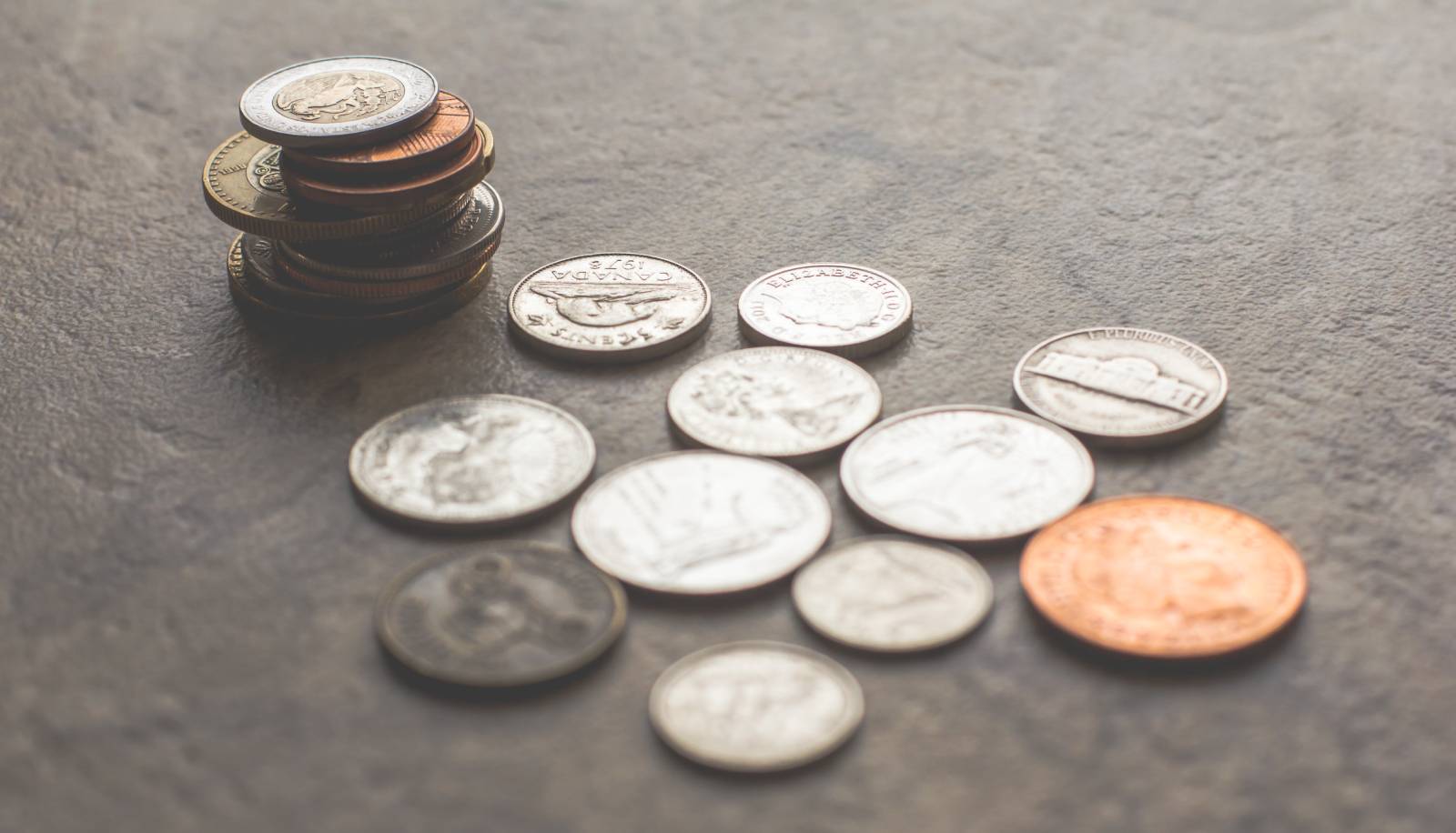 Canadian coins on a table.