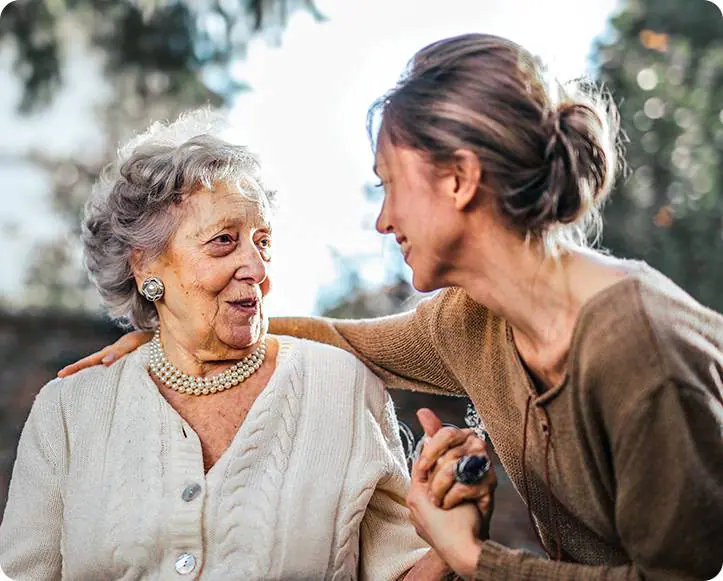 dementia-care-edmonton Elderly woman with caregiver who is giving dementia care in Edmonton.