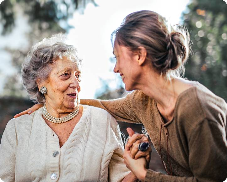 Old lady with her home care provider.